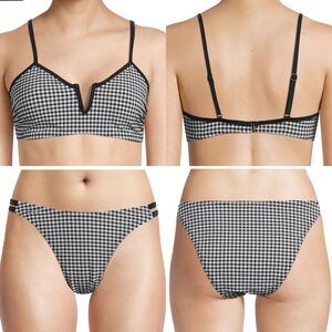 Adjust Straps Black & White Gingham V-Wire Swim Top & Low Rise Bottom sz S (4-6)